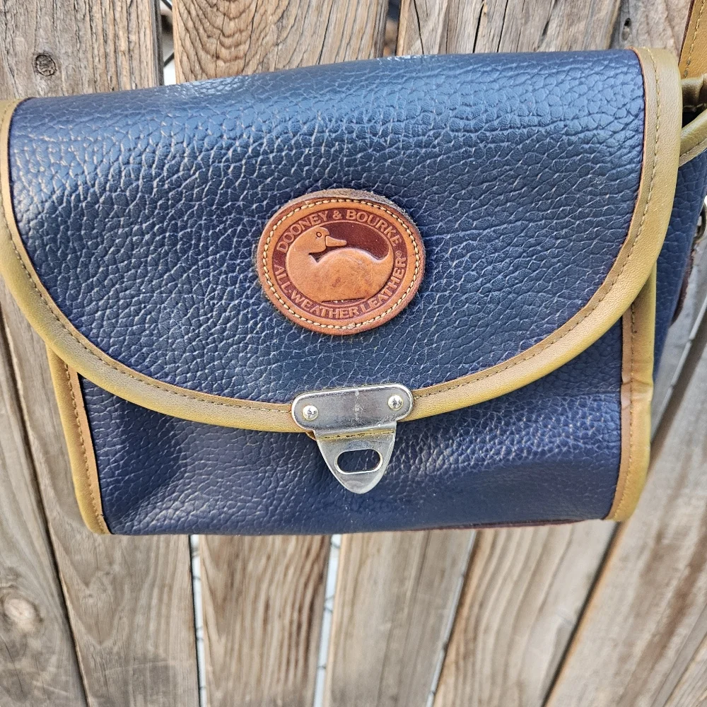 Dooney & Bourke Navy Leather Crossbody with Tan Trim - Picture 6 of 16